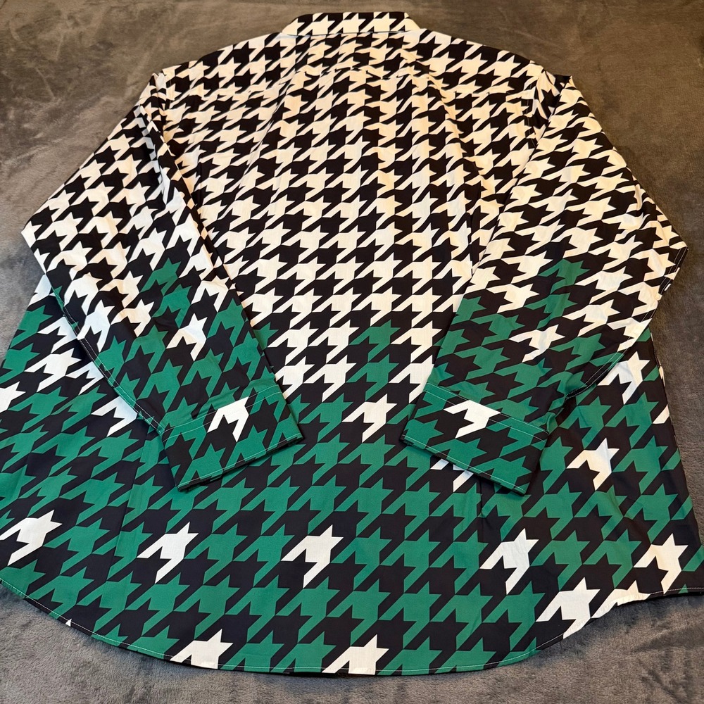 Murano Button Up Shirt Mens 3XB Black Green Houndstooth Long Sleeve Cotton NWT - Picture 4 of 10